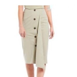 Antonio Melani Beige Button Front Asymmetrical Midi Skirt Size 10